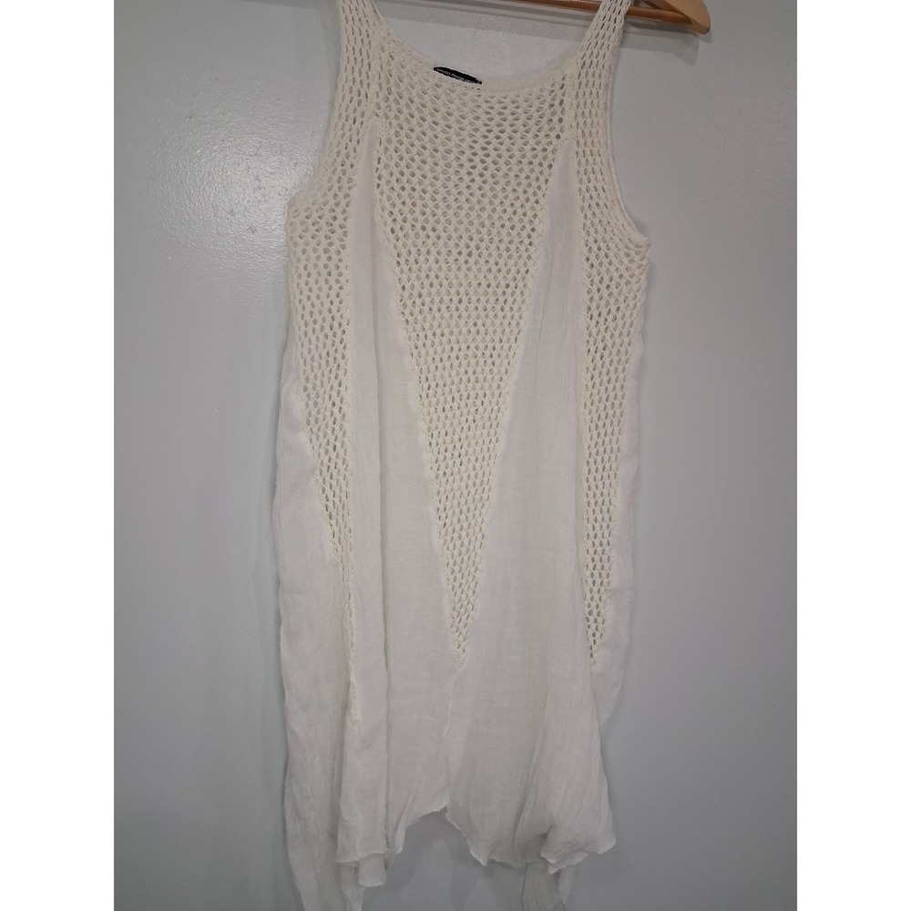 South Moon Under Womens White Crochet Gauzy Mixed Media Handkerchief Tunic Top S - Picture 2 of 8